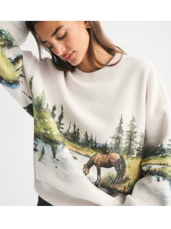 Abercrombie & Fitch Tops - Abercrombie & Fitch Women’s Oversized Soft Fleece Horse Scene Sweatshirt Large